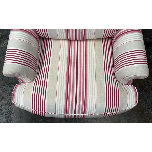 Traditional Striped Armchair + Ottoman For Sale - Image 10 of 12