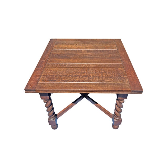 Antique Barley Twist Leg Extendable Dining or Kitchen Table in Oak Wood For Sale - Image 10 of 11