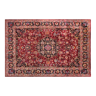 Vintage Hand-Knotted Wool Rug – 10.2 X 13.2 Red Medallion Traditional Rug For Sale
