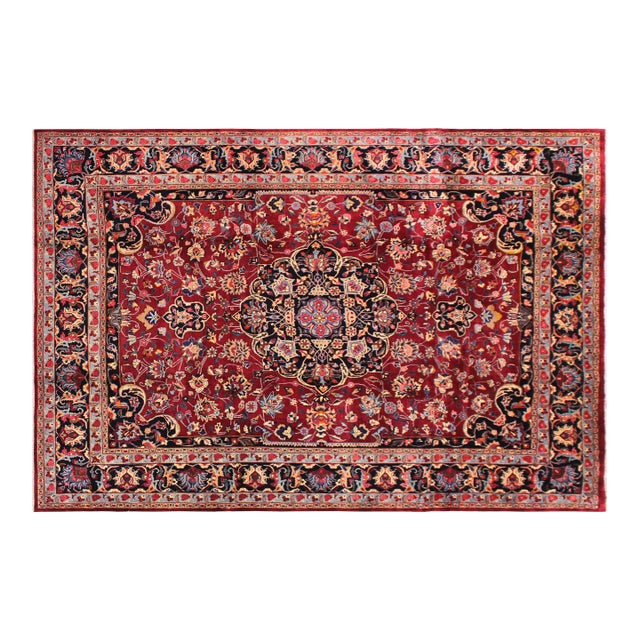 Vintage Hand-Knotted Wool Rug – 10.2 X 13.2 Red Medallion Traditional Rug For Sale
