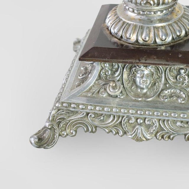 Antique Classical Brass & Figural Silver Gilt Bronze Converted Gass Lamp C1900 For Sale - Image 10 of 13