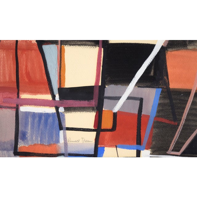 Geometric Abstract in Blue, Red, Black, and White - Acrylic on Paper by Russell Green For Sale In Monterey, CA - Image 6 of 8