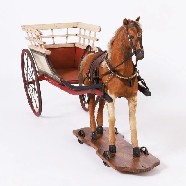 Mid-Century Modern Large Vintage Toy Horse and Cart For Sale - Image 3 of 12