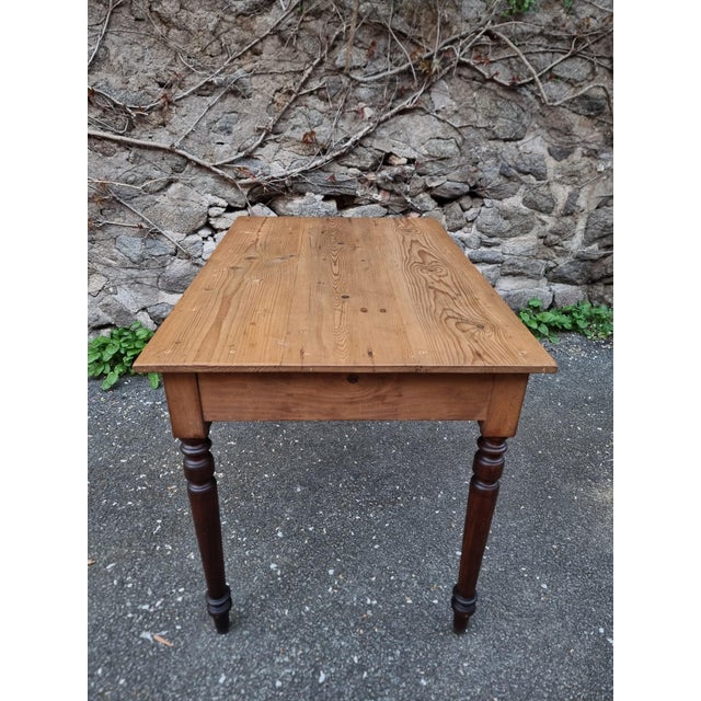 Brown Vintage Pine Drop-Leaf Table with Turned Beech Legs, France, 1930s For Sale - Image 8 of 16