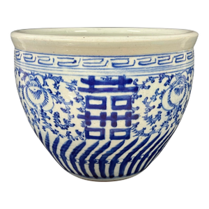 Late 20th Century Chinese Art Blue and White Porcelain Jardiniere Planter