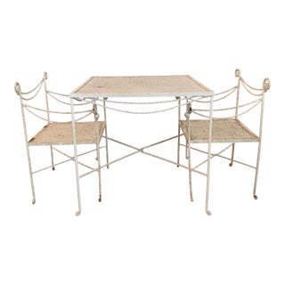 Mid 20th Century Hollywood Regency Braided Wrought Iron and Mesh Patio Dining Set, 2 Pieces For Sale
