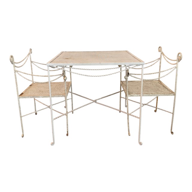 Mid 20th Century Hollywood Regency Braided Wrought Iron and Mesh Patio Dining Set, 2 Pieces For Sale