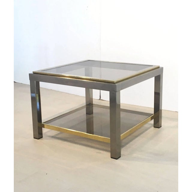 Mid 20th Century Italian Square Low Table of Brass, Chrome, and Smoked Glass by Zevi For Sale - Image 5 of 11