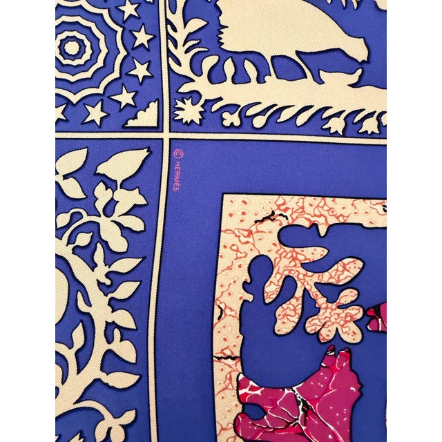 Blue Hermès Early America 1 Silk Scarf 1981 Designed by Françoise De La Perriere For Sale - Image 8 of 12