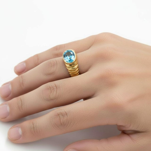 Not Yet Made - Made To Order Oval Bezel Topaz Ring for Men Silver, Gold, Size 10 For Sale - Image 5 of 5