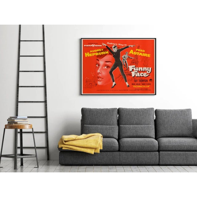 Mid-Century Modern Audrey Hepburn "Funny Face" Original Vintage British Quad Movie Poster, 1957 For Sale - Image 3 of 4