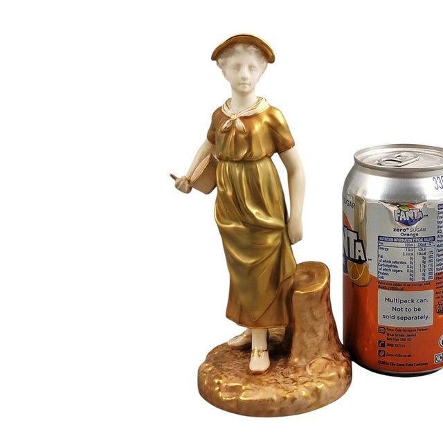 Gilt Porcelain Hadley Model 1774 Figure of Girl with Bowl from Royal Worcester, 1954 For Sale - Image 11 of 12