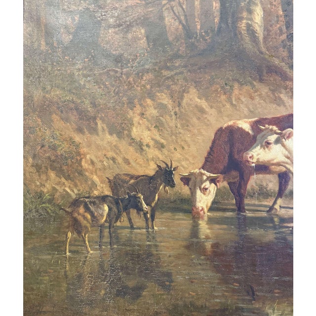 Wood 19th Century Swiss Pastoral Cow Painting Signed Charles Humbert in Frame For Sale - Image 7 of 12