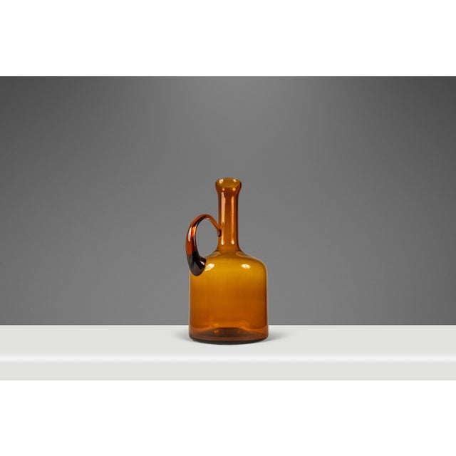 Mid-Century Modern Abstract Studio Craft Amber Blown Glass Pitcher / Bottle / Bud Vase / Vessel, Usa, C. 1970s For Sale - Image 4 of 12