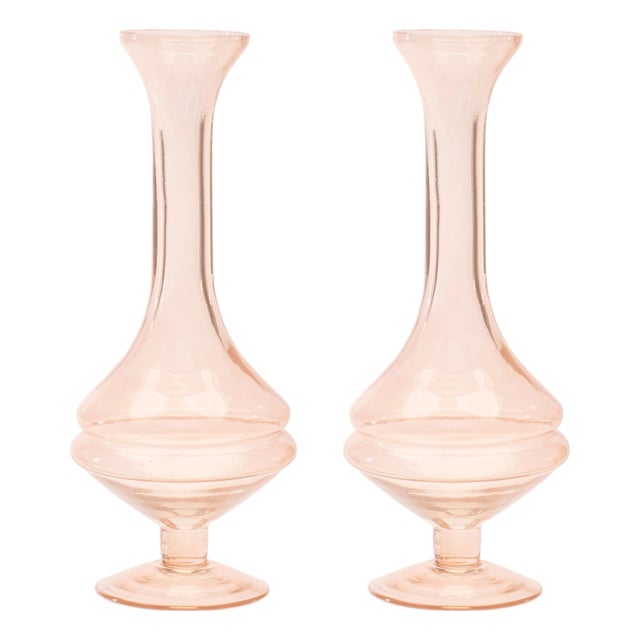 Pink Glass Stem Vase (Set of 2) For Sale