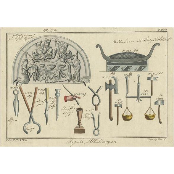 R. von Spalart, Writing and Carpenter Utensils and More, 1810, Print For Sale