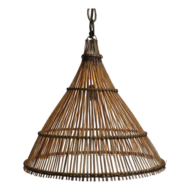 Tea Stained Hat Asian Pendant Light Small For Sale