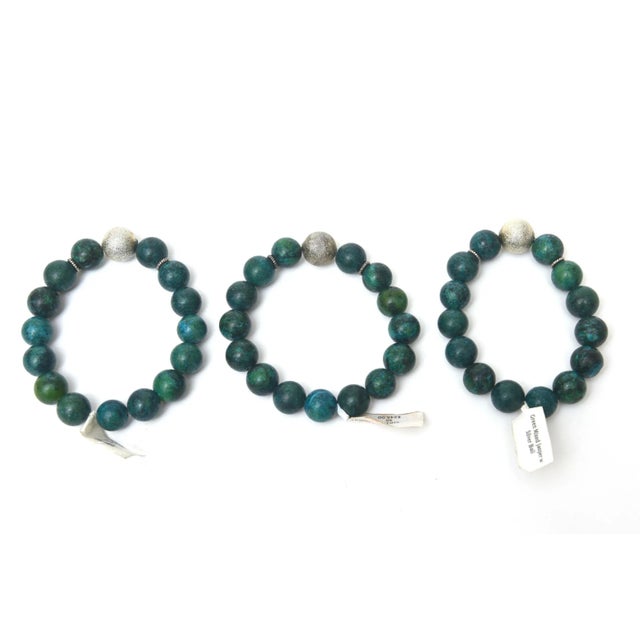 Set of 3 Custom Made Jeweler Turquoise Beaded and Silver Ball Bracelets For Sale - Image 4 of 10