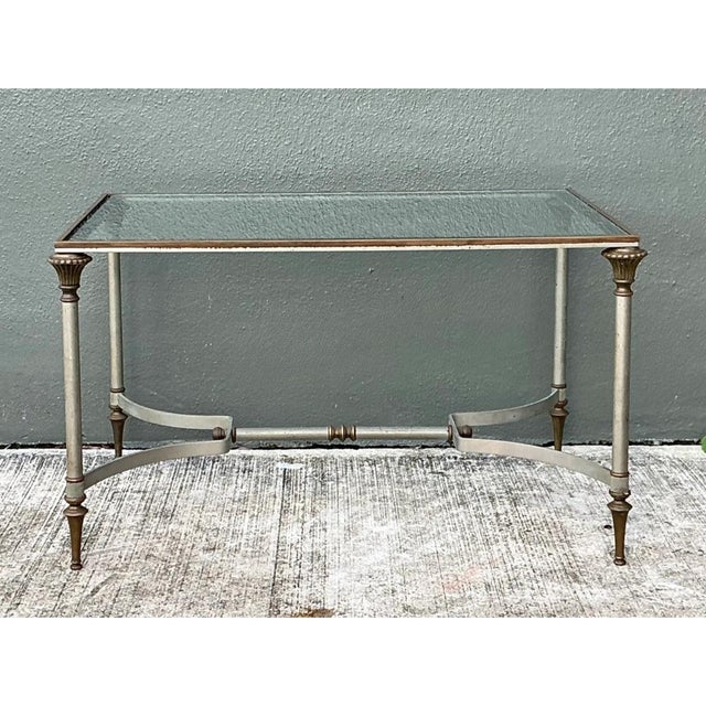 Vintage Rectangular Metal and Glass Table After Maison Jansen For Sale - Image 9 of 13