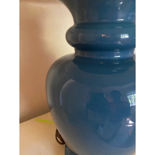 Underwriters Laboratories Vintage Blue Underwriters Laboratories Lamp With Shade For Sale - Image 4 of 8