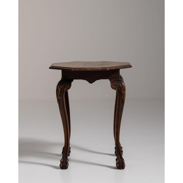Brown 20th Century France Rich Walnut Brown Carved Octagonal Side Table For Sale - Image 8 of 11