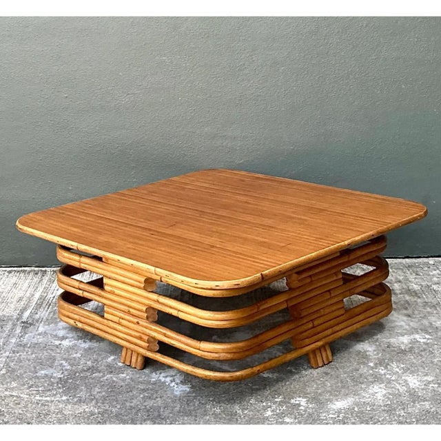 Vintage Stacked Rattan Coffee Table After Paul Frankl For Sale - Image 9 of 12