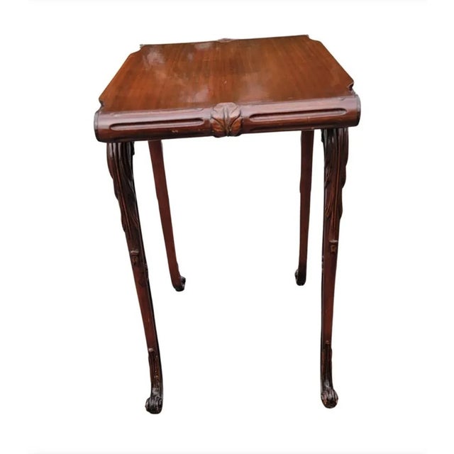Pair of Chinese Chippendale Style Carved Mahogany End Tables For Sale - Image 4 of 12