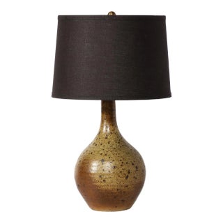 Mid-Century Modernist Hand-Glazed Ceramic Table Lamp With Speckled Volcanic Detail For Sale