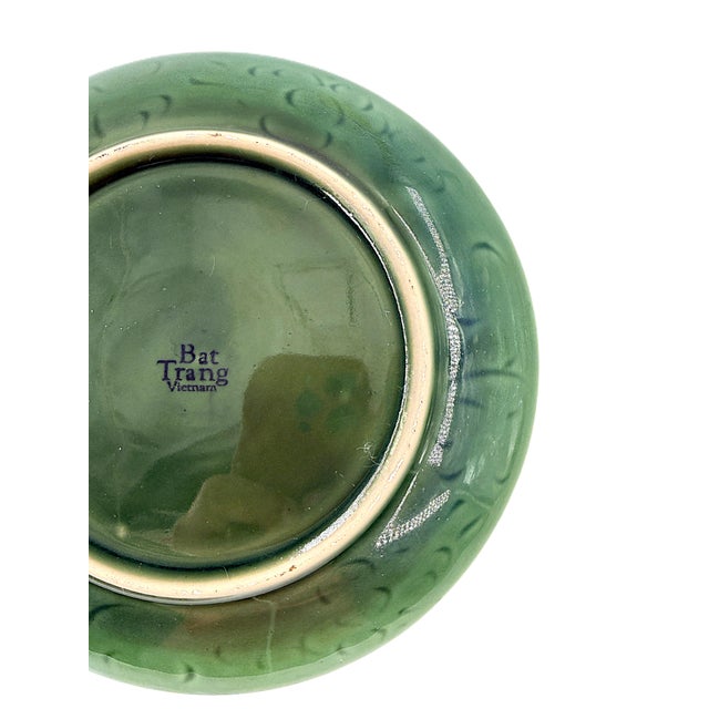 Ceramic Bat Trang Vietnamese Ceramic Dessert/Salad Plates With Hand Painted Dragonflies and Celadon Green Hues - Set of 4 For Sale - Image 7 of 9