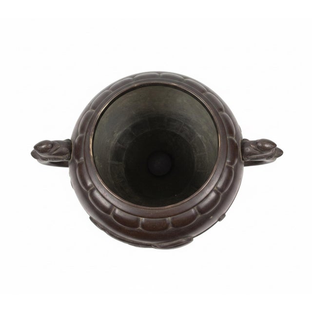 Late 19th Century Antique Patinated Bronze Oil Lamp Kerosene Meiji Style Etched Glass Globe Eagle For Sale - Image 5 of 12