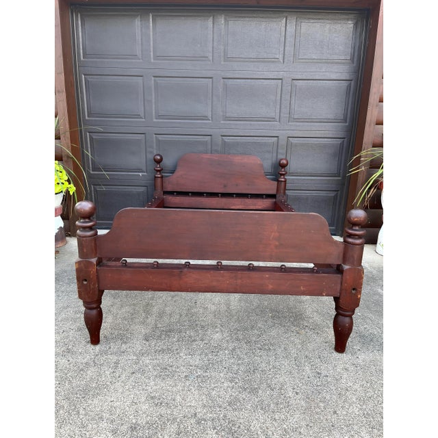 19th Century Antique Cannonball Wooden Rope Full Bedframe For Sale - Image 9 of 9