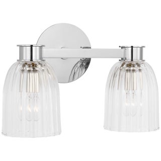 AERIN for Visual Comfort Signature Asalea Double Sconce in Polished Nickel with Clear Glass For Sale