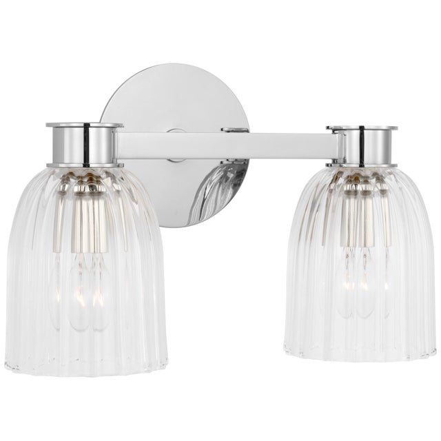 AERIN for Visual Comfort Signature Asalea Double Sconce in Polished Nickel with Clear Glass For Sale
