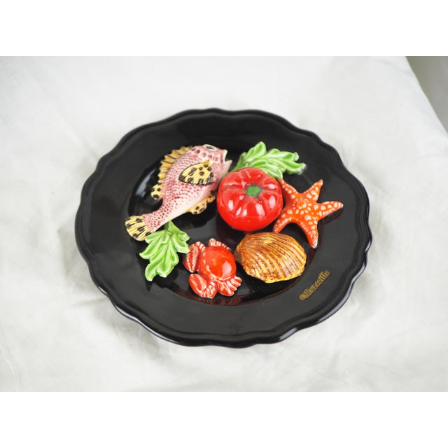 1950s French Vallauris Majolica Trompe l'Oeil Fish Decorative Wall Plate For Sale - Image 10 of 10