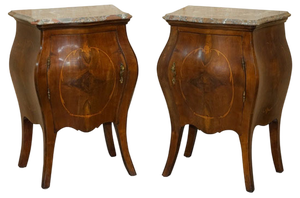 Italian Marble Top Bombe Nightstands,1880s, Set of 2