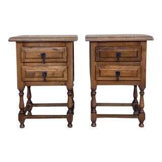 20th Century Spanish Nightstands With Iron Hardware - a Pair For Sale