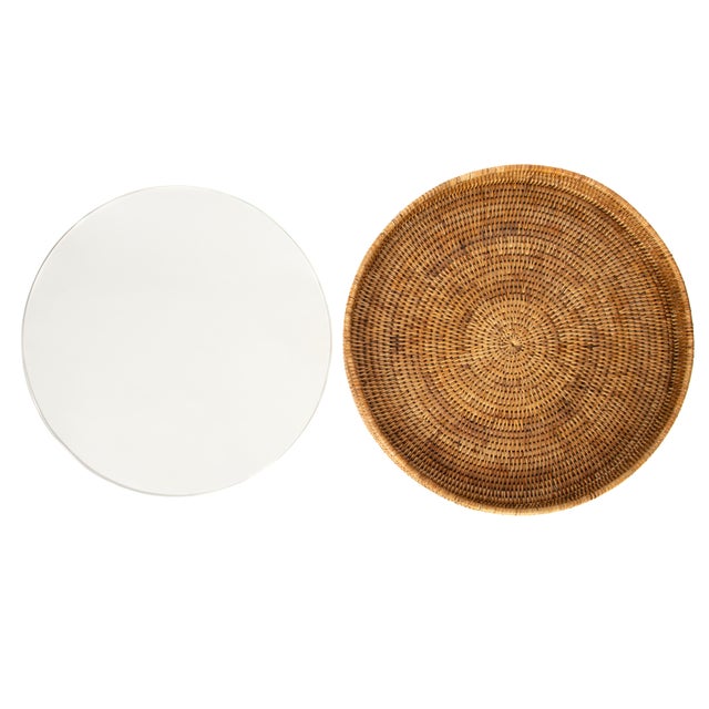 Boho Chic Artifacts Rattan Round Serving/Ottoman Tray with Glass Insert in Honey Brown - 19" For Sale - Image 3 of 4