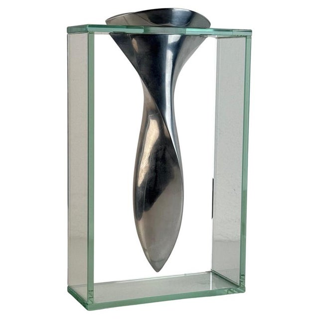 Twisted Tornado Flower Vase in Aluminum and Glass from Lisa Mori, Italy, 1980s For Sale - Image 12 of 12