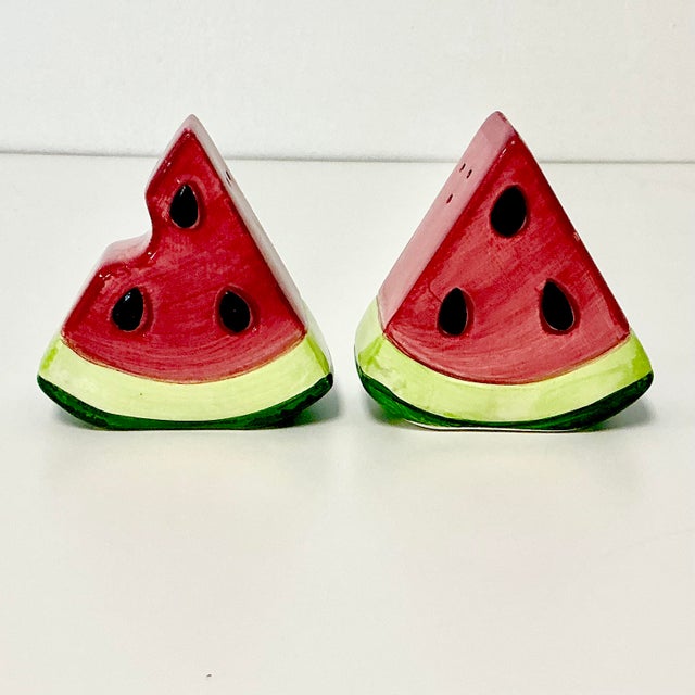 Ruby Red 1980s Vintage Americana Boho Chic Arts & Crafts Watermelon Wedge Salt & Pepper Shakers - A Pair For Sale - Image 8 of 8