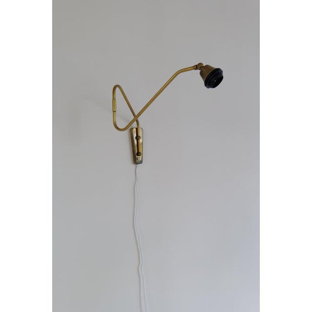 Mid-Century Wall Light in Brass and Cotton Shade, Sweden, 1960 For Sale - Image 10 of 12