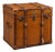 Handmade Leather Storage Trunk Side Table, Vintage English Belted Chest, Tan Leather Occasional Table, Brass Hardware Campaign Furniture For Sale