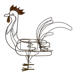 1970s Vintage Folk Art Farmhouse Boho Chic Steel Rooster Planter. For Sale