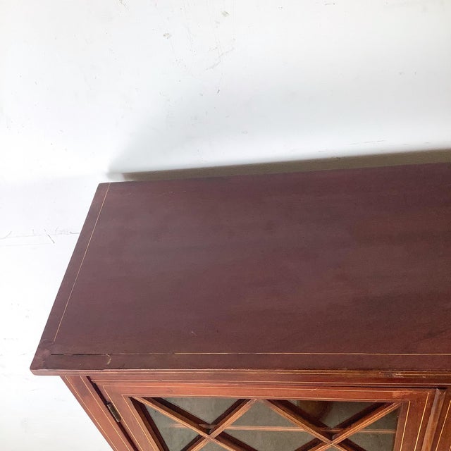 Edwardian Revival Mahogany Diamond Lattice Glazed Bookcase For Sale - Image 4 of 18