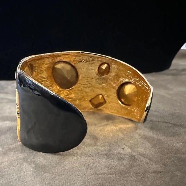 A 2000s Black Enamel Brass and Rhinestone Bangle Bracelet by Kenneth Jay Lane For Sale - Image 13 of 13