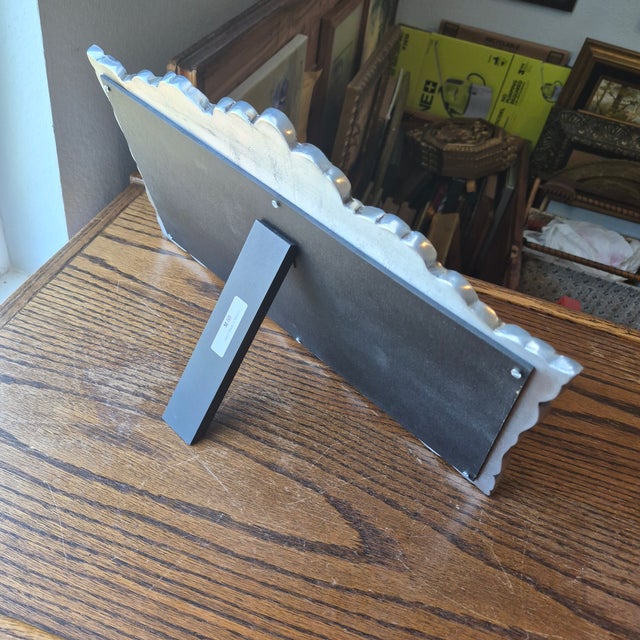 1990s Handcrafted Mexian Pewter Triple Triptych Photo Picture Frame Folk Art 15.5 X 10 For Sale - Image 6 of 17