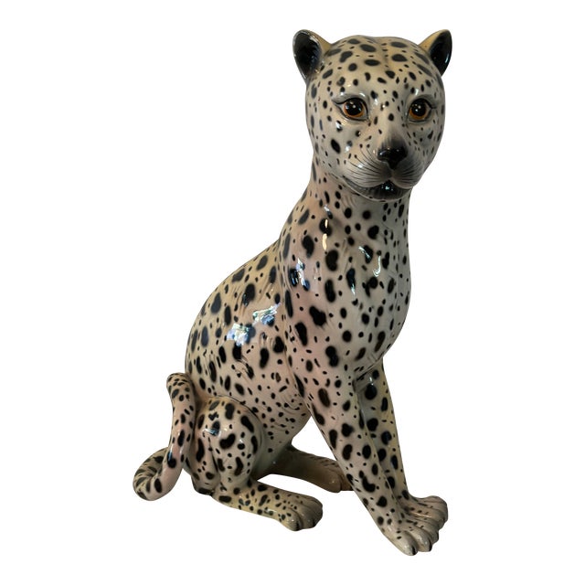 Mid 20th Century Ceramic Leopard Made in Italy For Sale