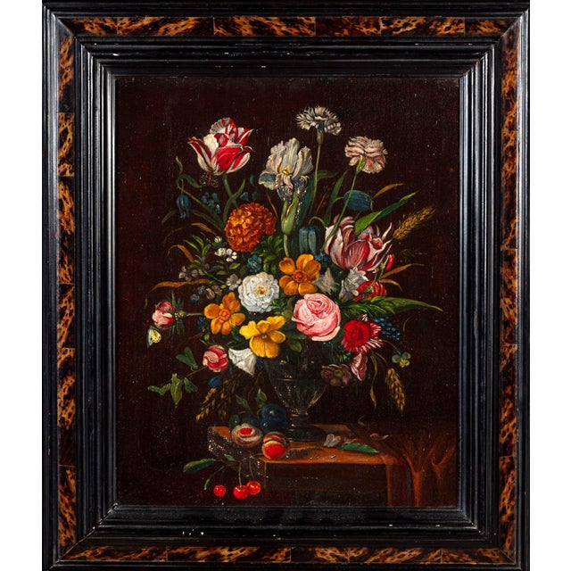 Oil painting on wood panel, Flemish School, 17th century Still life with a bouquet of flowers Dimensions: 44 x 37 cm...