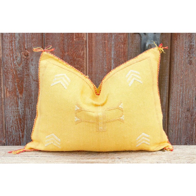 Textile Butterscotch Lumbar Moroccan Silk Rug Pillow For Sale - Image 7 of 7