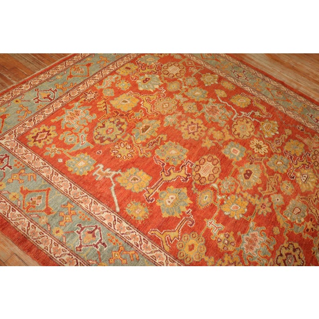 Antique Zabihi Collection Oushak Coral Red Rug - 7'10" x 10'10" For Sale - Image 10 of 12