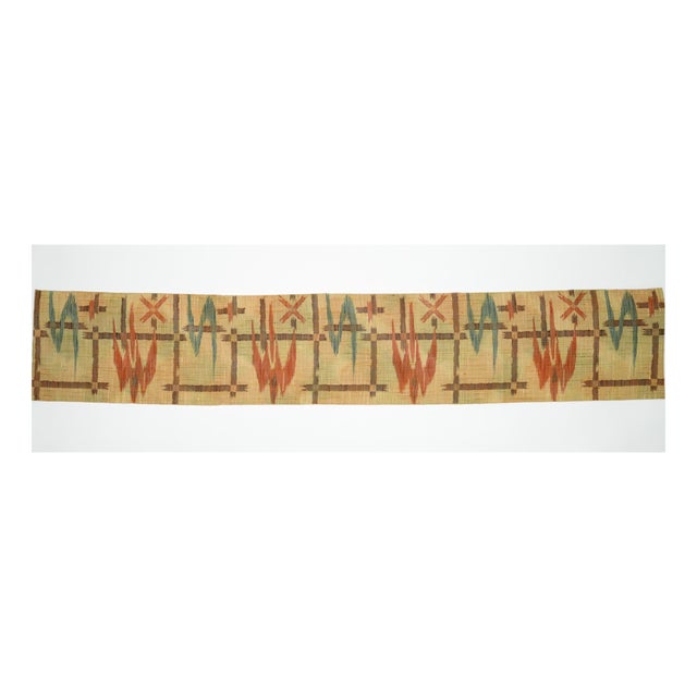 Japanese Asa Linen Table Runner with Kasuri Ikat Grid by Renaras For Sale